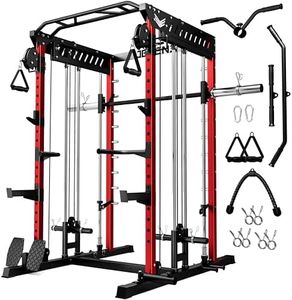 JELENS M21 Smith Machine, Multi-Function Power Cage with Dual Pulley Cable Crossover System, 2000LBS All-in-One Squat Rack with Smith Bar and Attachments (Red, M21 Smith Machine)