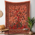 Craft Trade Wall Tapestry Asthetic Tree of Life Wall Hanging Bedspread Cotton Bedsheet Hippie Bohemian Wall Décor for Bedroom and Home - Orange - 50x60 Inches