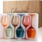 Colorsavant Colored Wine Glasses Set 6-16oz 【Stemmed】 Multicolor Wine Glasses for Red/White Wine,【Crystal】 Colorful Wine Glasses for Wedding Party Home Decro