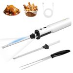 HK Cordless Rechargeable Electric Knife, Electric Carving Knife with Reciprocating Stainless Steel Blades, Safety Lock, for Turkey, Meat, Fish and Bread, White
