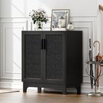 Anmytek Black Rattan Cabinet, Natural Rattan Storage Cabinet with 2 Doors Adjustable Shelf Large Space Entryway Hallway Cabinet Sideboard Buffet for Living Room Kitchen H0095