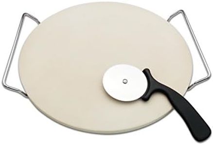 33cm Round Pizza Stones for Grill and Oven, Cordierite Baking Stones Set with Serving Rack & Cutter, Durable and Safe Cooking Stone Pan for Bread