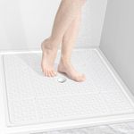 OTHWAY Square Shower Mat, 27"x 27" Extra Large Shower Mats for Inside Shower, TPE Anti Slip Shower mat with Suction Cups Drain Holes, Machine Washable Shower Floor Mat (White)