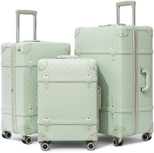 NZBZ Expandable Vintage Luggage Sets For Women Retro Luggage Set Handmade Vintage Suitcase Set with Leather Accents (Green Quilted, 20inch & 24inch & 28inch)