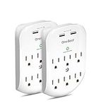 2 Pack 6-Outlet Wall Surge Protector, Multi Plug Outlet Extender, Outlet Wall Mount Adapter with 2 USB Charging Ports 2.4 A, 490 Joules for Home, School, Office