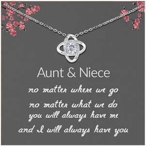 Famdecor Aunt Niece Necklace, Auntie Gifts from Niece, Auntie Birthday Gifts, Sterling Silver Rhinestone Knot Necklace for Auntie, Mothers Day Gifts for Auntie, base