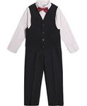 Calvin Klein Boys' 4-Piece Formal Dress Up Suit Vest Set, Vest, Pants, Collared Dress Shirt, and Tie, Black/Red, 7