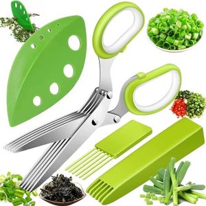 SoundZero Ciseaux à Herbes, Ciseaux à Herbes de Cuisine en Acier Inoxydable, Ciseaux à Herbes Polyvalents à 5 Lames, Ciseaux à herbes en acier inoxydable, avec couvercle sécurité et peigne nettoyage