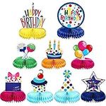 9 Pieces Colorful Happy Birthday Decorations Rainbow Honeycomb Balls Centerpieces Table Topper Birthday Pom Poms for Kids Birthday Party Baby Shower