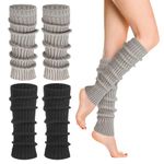 Candcamp 2 Pairs Leg Warmers Women, 47cm Black Grey Leg Warmers Women's Leg Warmers Knitted Leg Warmers Leg Warmers for Girls 80s Party Dance Sports Yoga Accessories