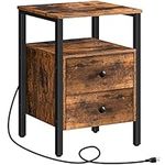 HOOBRO End Table with Charging Station, Bedside Table with 2 Drawer & USB Ports & Power Outlets, Nightstand for Small Spaces, Stable and Sturdy, for Living Room, Bedroom, Rustic Brown BF431BZ01G2