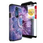 TJS Mobile Phone Case Compatible with LG K40/K12 Plus/X4/Solo LTE/Harmony 3/Xpression Plus 2, [Full Coverage Tempered Glass Screen Protector] Dual Layer Hybrid Shockproof Impact Cover (Mandala)