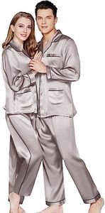 Bella Babe by SK Couples' Satin Pajama Set Luxury Night Suit (Men XXL, Women XL, Silver)