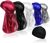 5 Pcs Silky Durag Caps Headwraps wi