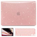 B BELK Compatible with MacBook Air 13 inch Case 2022 2021 2020 2019 2018 Release M1 A2337 A2179 A1932 Touch ID, Glitter Plastic Hard Shell Case + 2 Keyboard Cover +Screen Protector, Shiny Rose Gold