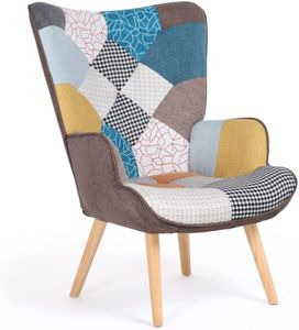 IDMarket - Sillón escandinavo Ivar en tejido Patchwork multicolor