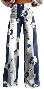 Flare Jeans for Women Vintage Wide Leg Boyfriend Baggy Stretchy High Waisted Trendy Denim Pants with Pockets White Large