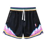 BOOMLEMON Mens Mesh Graphic Print Shorts Retro Casual Fashion Cool Shorts Active Gym Streetwear Short Pants(5468 Black S)