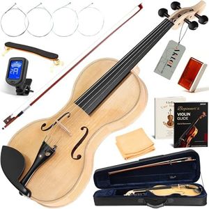 AKLOT Hourglass 4/4 Violin Set: Ergonomic Body, Solid Spruce Top Fiddle, Maple Back, Acoustic Beginner Violin with Hard Case, Lesson Book, Bow, Shoulder Rest, Tuner, Fretboard Stickers, Natural Glossy