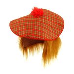 HD Novelty Scottish Tam O'Shanter Hat with Ginger Hair for Adults Stylish and Traditional Red