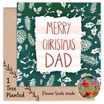 Dad Christmas Card 2024, Blank - Recycled Dad Xmas Cards with Eco Tree Planting & Flower Seed Presents for Dad Inside