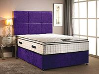 Somnior Beds Divan Bed in chenille fabric with High Pillow top 30cm Deep mattress with headboard in different size variation (Purple, 4FT6 DOUBLE)