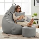 KAM'S LIEU 6XL Jumbo Premium Bean Bag Chair with Footrest & Cushion | Filled with High Density EPS Beans | Comfortable Sofa for Living Room & Bedroom | 6 Months Warranty, Color- (Grey, 6XL, Premium)