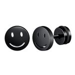 feilok smile face Stud Earrings for Women Men Stainless Steel Piercing Huggie Ear Jewelry black