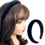 Firecolor Chic Black Padded Headband Velvet Headbands Puffy Sponge Thick Hairbands Vintage Wide Hair bands for Women girls accessories Trendy and Cute solid color headbands (Black)