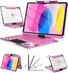 Auupgo Transparent Keyboard Case with Trackpad for iPad 11th Gen A16 (2025) & 10th Gen 10.9" (2022), 7-Color Backlit Wireless Bluetooth Keyboard with 360 Rotating Stand & Pencil Holder, Pink