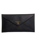 Prada Womens Saffiano Vitello Leather Envelope Clutch Bag 1MF175 Black, Black, Medium