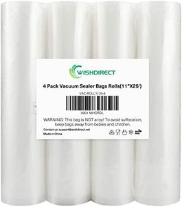WishDirect Vacuum Sealer Bags Rolls Compatible with FoodSaver 4-Pack 11" x 25' Vacuum Seal Rolls Fit Inside Machine Double-Side Embossed BPA-Free Bags for Sous Vide or Food Storage (Total 100 Feet)