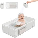 Baby Bathtub, Portable Bathtub with Cat-Patterned Bath Rinse Cup,Foldable Bath Tub for Small Bathroom,Toddler Tub for 6M-5Y,Baby Travel Essentials for Hotel,Camping & Beach