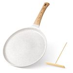 Crepe Pan, Zalnuuk 11 Inch Dosa Pan with Spreader, Nonstick Dosa Tawa for All Stove, Tortilla Pan with Detachable Handle, Cream White