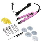 Amesun Professional Hair Extensions Tool Fusion Heat Iron Connector Wand Melting Tool with Clips Cromb (Pink)