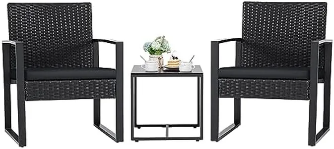 Flamaker 3 Pieces Patio Set Outdoor Wicker Furniture Sets Modern Rattan Chair Conversation Sets with Coffee Table for Yard and Bistro (Black)