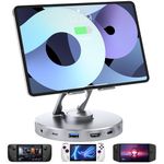 Docking Station 10 in 1 iPad Handheld Console Dock with 4K@60Hz HDMI,SD/TF 4.0 100W PD,3.5mm Audio Jack,USB A,USB C Rotatable Folding Type-C Hub Tablet Stand Holder for iPad,Steam Deck,ROG Ally,Phone