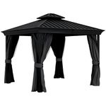 Outsunny 3 x 3.7m Outdoor Hardtop Gazebo Canopy Aluminium Frame with 2-Tier Roof & Mesh Netting Sidewalls for Patio, Dark Grey
