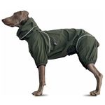 PETT2GO Dog Lightweight Windbreaker, Dog Outdoor with 4-Legs Coat, 0.5 lbs,Durable Water Repellent, Hooded, Easy on/Off with Collar and Harness, Reflective, Packable,Dark Olive (X-Large)