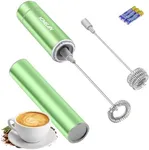 Electric Milk Frother Handheld,Travel Coffee Drink Mixer Batteries Included, 304 Stainless Steel Whisk for latte Cappuccino,Bulletproof Coffee Hot Chocolate,Egg-Grass Green