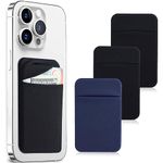 Fulgamo 3Pack Cell Phone Card Holder Pocket for Back of Phone,Stretchy Stick on Wallet Credit Card ID Case Pouch Sleeve Adhesive Sticker with Flap for iPhone Samsung Galaxy, 2Black,1Navy Blue, Pouch