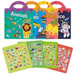 GUYUCOM 4 Pack Reusable Sticker Books, Toys for Age 3 4+ Year Old Kids Boys Girls Toddlers, 3D Clear Animal Space Vehicles Dinosaur Sticker Book Educational Learning Toy Birthday Gifts