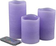 Adoria Purple Flameless Candles Set 3- Real Wax Pillar Candles Battery for Color Changing/Flickering/Night Light/Timer-Lavender Scented -Dia3 xH4/5/6“,Home Decor.Camping,Party