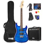 Max GigKit Beginner Electric Guitar Starter Kit, Dark Blue Quilt Top Finish with 40W Amp, HH Humbuckers, Digital Tuner & Accessories Bundle for Adults and Kids