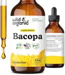 Wild & Organic Bacopa Liquid Drops - Herbal Tincture for Brain Support - Vegan Supplements with Bacopa Monnieri Extract Liquid - 5-Month Supply - Sugar & Alcohol-Free - 4 fl oz