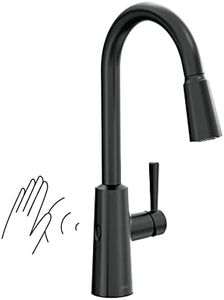Moen Riley Matte Black Motionsense Wave Sensor Touchless One Handle Pulldown Kitchen Faucet Featuring Power Clean, 7402EWBL