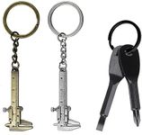 Eowppue 3-Piece Outdoor Multi-Tool Set: Mini Vernier Caliper Keychain & Portable Screwdriver Keychain Kit – Phillips/Flathead Key Ring Tool Set – Handy Camping Gadget Gift for Men