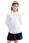 maoo garden Girls White School Uniform Shirt Long Sleeve Blouse Button Down Blouse 8Y