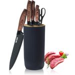 Kitchen Knife Set, 6-Pieces Black Sharp Knife Set for Kitchen, Non-Stick Non-Slip Stainless Steel Chef Knife Set with Universal Knife Block Suitable for Home Restaurant (Black)