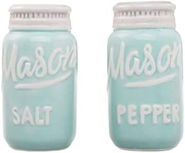 Ceramic Salt and Pepper Shakers Set - Mason Jar Blue Salt and Pepper Shakers Set for Kitchen Accessories - Table Salt Shaker for Cooking - Vintage Salt & Pepper Shaker Sets for Seasoning (Set of 2)